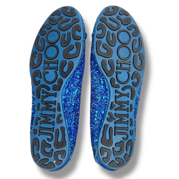 Jimmy Choo Blue Glitter Ballerina Flats Decorative Bow Women’s Size 37.5 - Picture 7 of 7